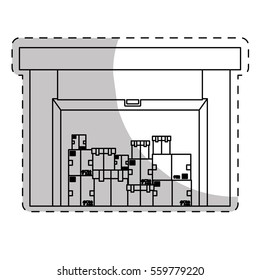 warehouse with carton boxes over white background. vector illustration