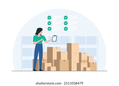 Funcionário Do Depósito Atualizando Registros De Estoque. Ilustração