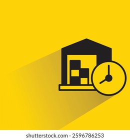 warehouse and clock icon on shadow yellow background