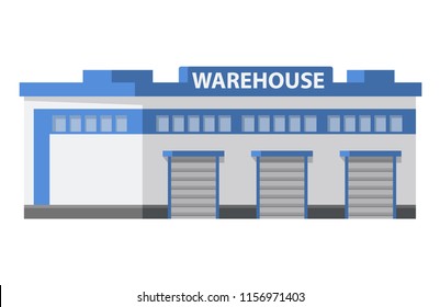 Warehouse commercial building loading docks. Storage center logistics.Isolated object white background. Flat vector.