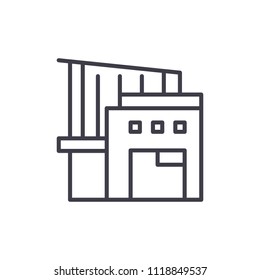 Warehouse complex black icon concept. Warehouse complex flat  vector symbol, sign, illustration.