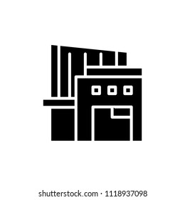 Warehouse complex black icon concept. Warehouse complex flat  vector symbol, sign, illustration.