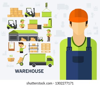 Warehouse concept background .Flat icons