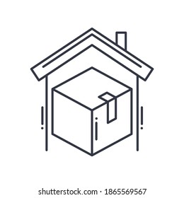 Warehouse concept icon, linear isolated illustration, thin line vector, web design sign, outline concept symbol with editable stroke on white background.