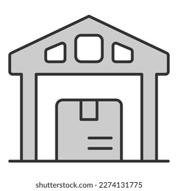 Warehouse with delivered parcel - icon, illustration on white background, grey style