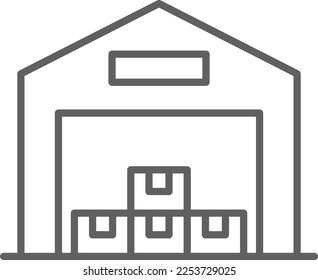 Warehouse delivery service icon with black outline style. Shipping sign symbol. Related to order tracking, delivery home, warehouse, truck, scooter, courier and cargo icons. Vector illustration