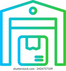 Warehouse delivery services icon with blue and green gradient outline style. distribution, warehouse, goods, industry, storage, business, industrial. Vector Illustration