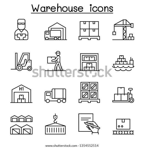 Warehouse, delivery, shipment, logistic icon set in\
thin line style