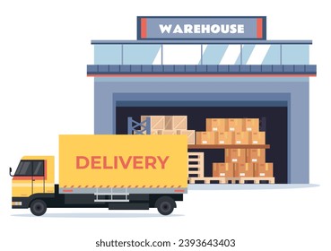 Warehouse distribution delivery logistic truck cargo industry concept. Vector graphic design illustration