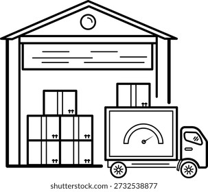 Concepto de centro de distribución de almacén, diseño de icono de Vector de proceso de cumplimiento de cadena de suministro, escena de servicio de entrega urgente, comercio electrónico e ilustración de stock de compras