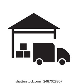 warehouse distribution icon black outline isolated background
