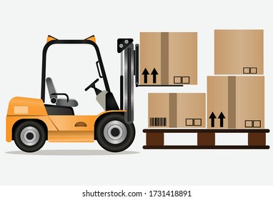 
Warehouse equipment. Cargo delivery, storage service, forklift truck. Vector illustration.
