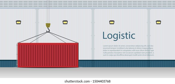 Warehouse exterior banner with container flat design vector illustration