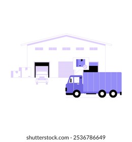 Instalação De Depósito Com Caminhão De Carregamento Em Ilustração De Vetor Plano Simbolizando Logística, Distribuição E Entrega De Mercadorias, Isolado Em Fundo Branco.