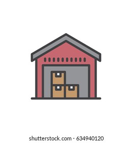 Warehouse filled outline icon, line vector sign, linear colorful pictogram. Symbol, logo illustration. Pixel perfect