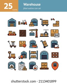 Warehouse filled outline icon set. Vector and Illustration.