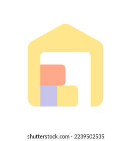 Warehouse flat color ui icon. Postal storehouse. Logistics and distribution. Parcels storage. Simple filled element for mobile app. Colorful solid pictogram. Vector isolated RGB illustration