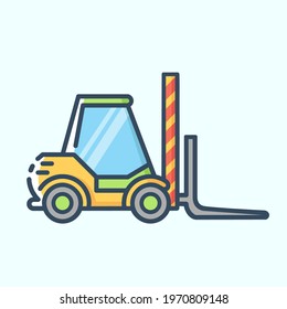 Warehouse forklift colored icon. Loading and storage of goods concept. Vector stylish flat illustrations on light blue background.