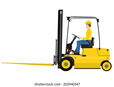 Warehouse forklift with fork extensions on a white background. Vector 