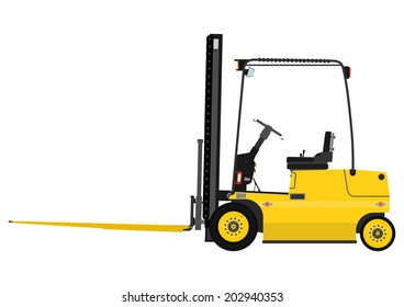 Warehouse forklift with fork extensions on a white background. Vector 