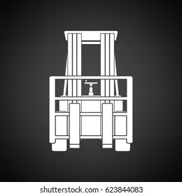 Warehouse forklift icon. Black background with white. Vector illustration.