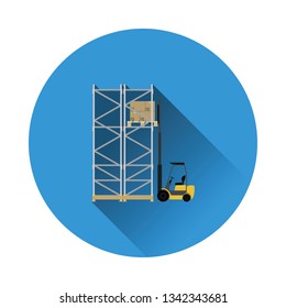 Warehouse forklift icon. Flat color with shadow design. Vector illustration.