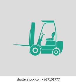 Warehouse forklift icon. Gray background with green. Vector illustration.