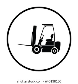 Warehouse forklift icon. Thin circle design. Vector illustration.