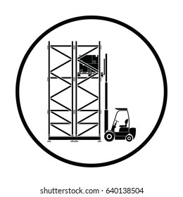 Warehouse forklift icon. Thin circle design. Vector illustration.