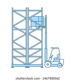 Warehouse Forklift Icon. Thin Line With Blue Fill Design. Vector Illustration.