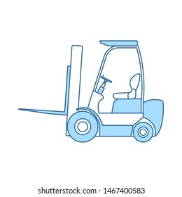 Warehouse Forklift Icon. Thin Line With Blue Fill Design. Vector Illustration.