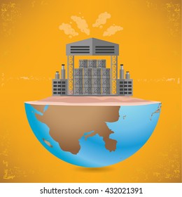 Warehouse and global design on yellow background,vector