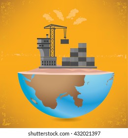 Warehouse and global design on yellow background,vector