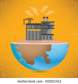 Warehouse and global design on yellow background,vector