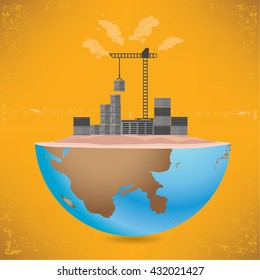 Warehouse and global design on yellow background,vector