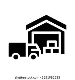 Warehouse-Glyphe, Symbol, Vektorgrafik. Einfache Elementgrafik, Vektorgrafik, geeignet für App, Websites und Präsentationen einzeln auf weißem Hintergrund
