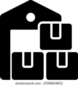 Warehouse Glyph Icon for Storage and Logistics. Inventory facility symbol, supply chain management illustration, storage unit vector