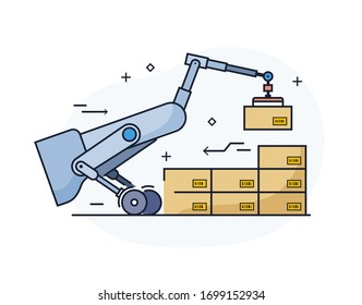 almacén de mercancías, correo, cajas, paquete. Logística de almacenamiento en almacén. Archivo Eps10 de ilustración vectorial. Éxito, tasas de crecimiento. Icono de línea