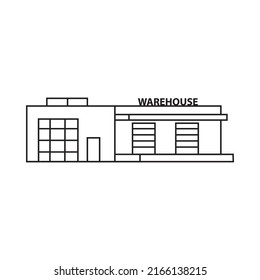 Warehouse hand drawn building.Vector illustration black ink.Storage unit.Isolated on a white background.