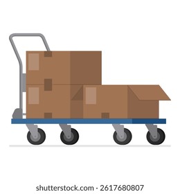 Warehouse hand truck loaded with boxes, logistics and transportation concept, isolated
