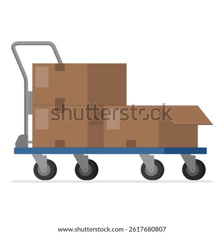 Warehouse hand truck loaded with boxes, logistics and transportation concept, isolated
