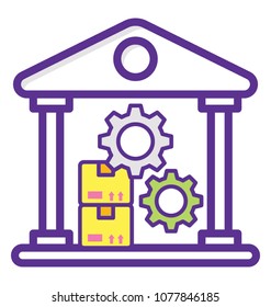
Warehouse having packages and cogwheels symbolising warehouse management
