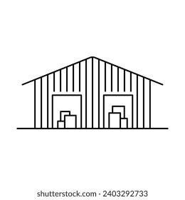 Icono de almacén. Silueta lineal de contorno negro. trazos editables. Vista frontal. Ilustración gráfica plana vectorial simple. Objeto aislado sobre un fondo blanco. Aislar.