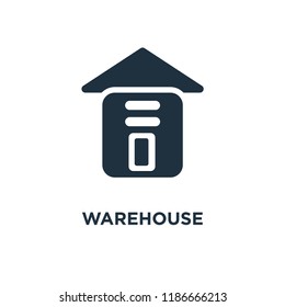 Warehouse icon. Black filled vector illustration. Warehouse symbol on white background. Can be used in web and mobile.
