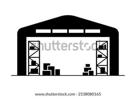 Warehouse icon. Building, structure. Black silhouette. Front side view. Vector simple flat graphic illustration. Isolated object on white background. Isolate.