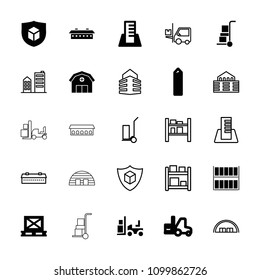 Warehouse icon. collection of 25 warehouse filled and outline icons such as forklift, cargo on palette, building, barn. editable warehouse icons for web and mobile.