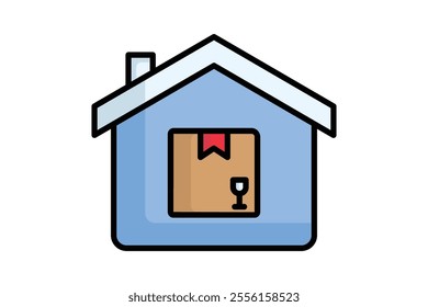 Warehouse icon. colored outline icon style. house with product. icon related to procurement. procurement management elements vector illustration