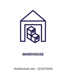 Lagersymbol aus Lieferung und Logistik-Sammlung. Dünne lineare Lagerhalle, Business, Kontursymbol einzeln auf weißem Hintergrund. Zeilenvektorspeicherzeichen, Symbol für Web und Mobile