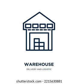 warehouse icon from delivery and logistic collection. Thin linear warehouse, box, cargo outline icon isolated on white background. Line vector warehouse sign, symbol for web and mobile