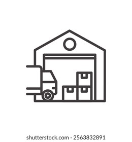 Warehouse Icon Depicting a Storage Building in Black and White